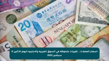 أسعار العملات.. تغيرات ملحوظة في السوق العربية والأجنبية اليوم الاثنين 8 سبتمبر 2025